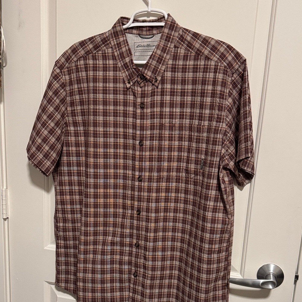 Eddie Bauer Men's Casual Brown Plaid Shirt